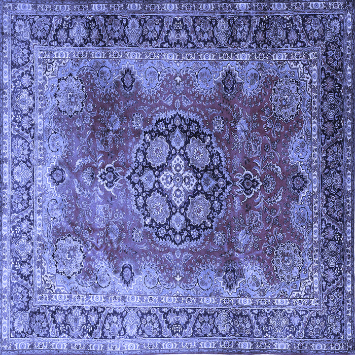 Square Machine Washable Medallion Blue Traditional Rug, wshtr1613blu