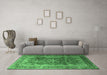 Machine Washable Medallion Emerald Green Traditional Area Rugs in a Living Room,, wshtr1613emgrn