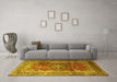 Machine Washable Medallion Yellow Traditional Rug in a Living Room, wshtr1613yw