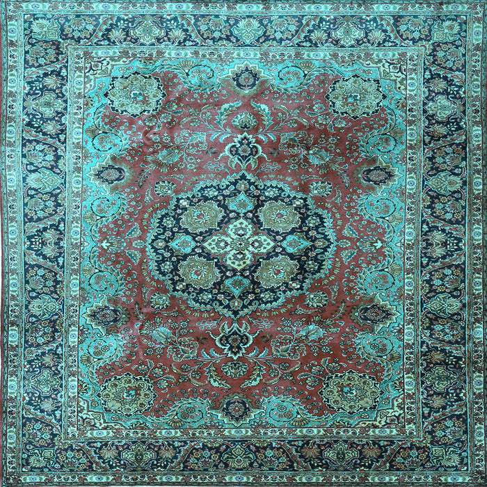 Square Medallion Light Blue Traditional Rug, tr1613lblu