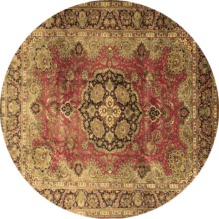 Round Machine Washable Medallion Brown Traditional Rug, wshtr1613brn