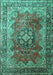 Machine Washable Medallion Turquoise Traditional Area Rugs, wshtr1613turq