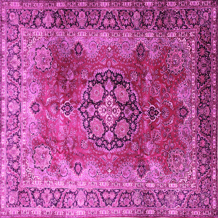 Square Machine Washable Medallion Pink Traditional Rug, wshtr1613pnk