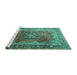 Sideview of Machine Washable Medallion Turquoise Traditional Area Rugs, wshtr1613turq