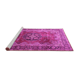 Sideview of Machine Washable Medallion Pink Traditional Rug, wshtr1613pnk