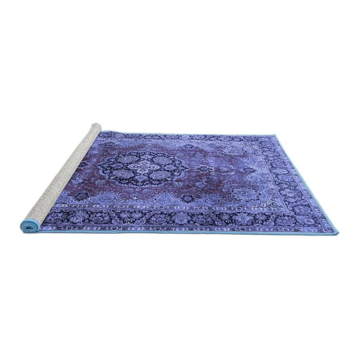 Sideview of Machine Washable Medallion Blue Traditional Rug, wshtr1613blu