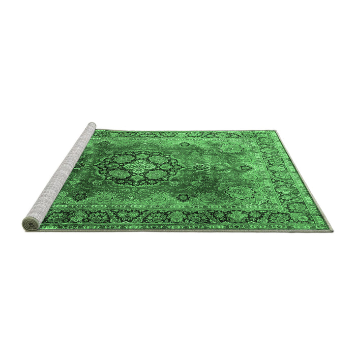 Sideview of Machine Washable Medallion Emerald Green Traditional Area Rugs, wshtr1613emgrn