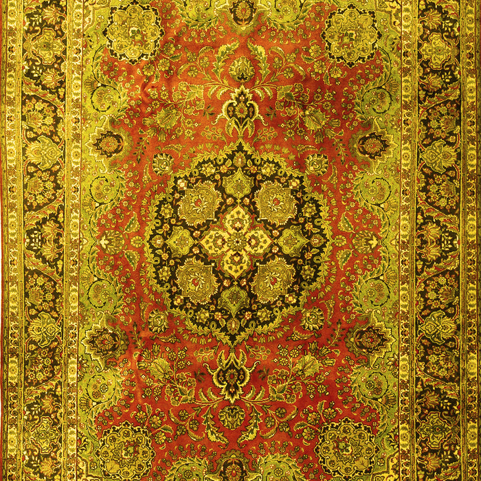 Machine Washable Medallion Yellow Traditional Rug, wshtr1613yw