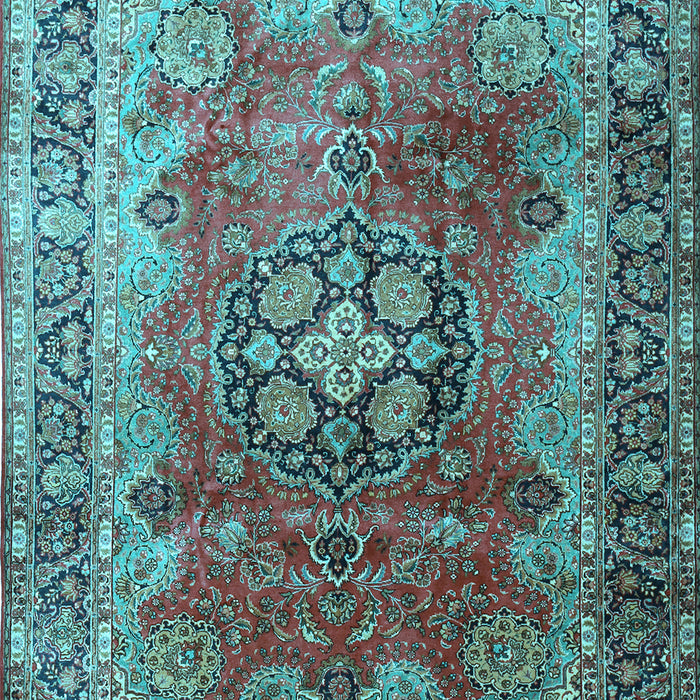 Machine Washable Medallion Light Blue Traditional Rug, wshtr1613lblu