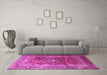 Machine Washable Medallion Pink Traditional Rug in a Living Room, wshtr1613pnk