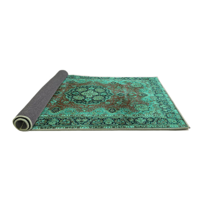 Sideview of Medallion Turquoise Traditional Rug, tr1613turq