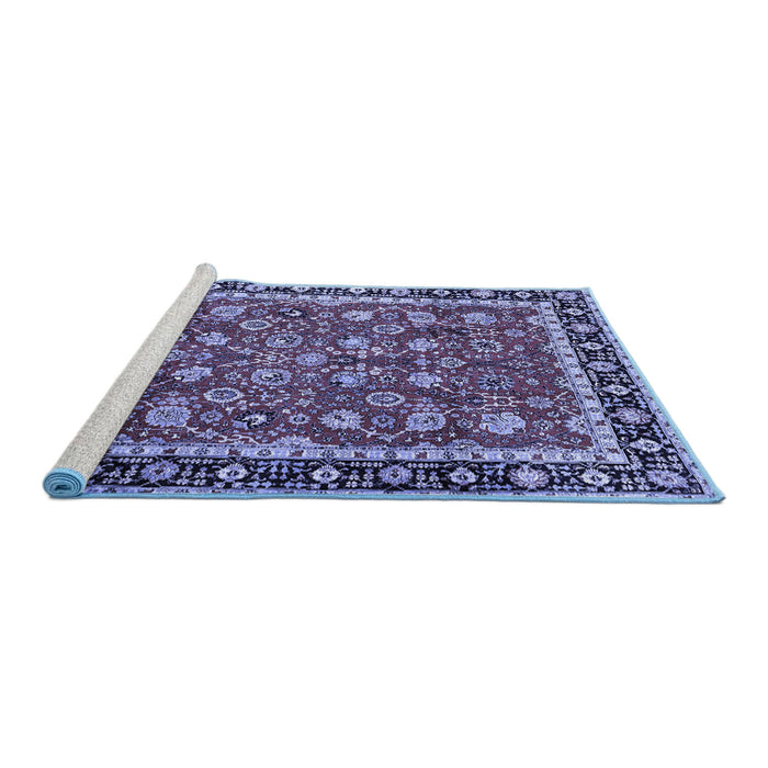 Sideview of Machine Washable Persian Blue Traditional Rug, wshtr1614blu