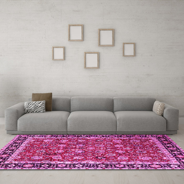 Machine Washable Persian Pink Traditional Rug in a Living Room, wshtr1614pnk