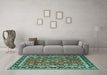 Machine Washable Persian Turquoise Traditional Area Rugs in a Living Room,, wshtr1614turq