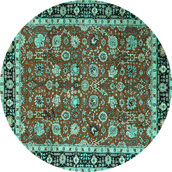 Round Persian Turquoise Traditional Rug, tr1614turq