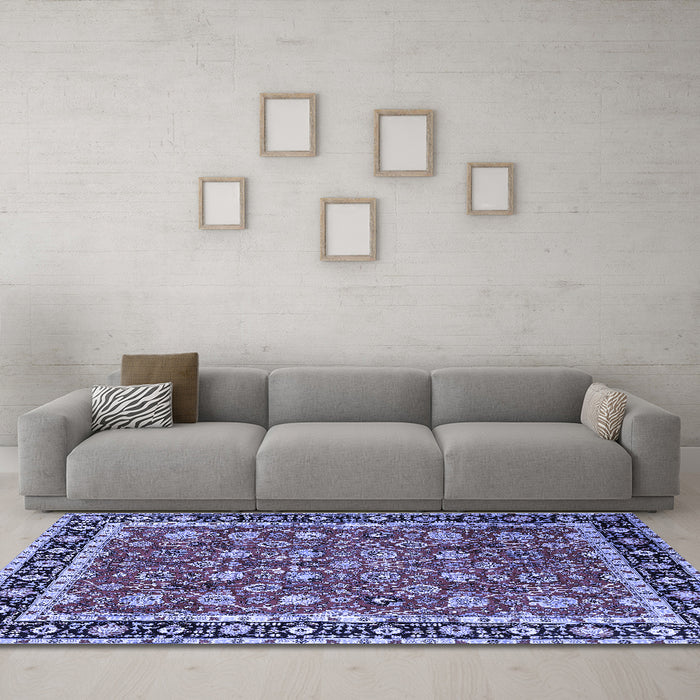 Machine Washable Persian Blue Traditional Rug in a Living Room, wshtr1614blu