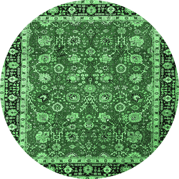 Round Persian Emerald Green Traditional Rug, tr1614emgrn