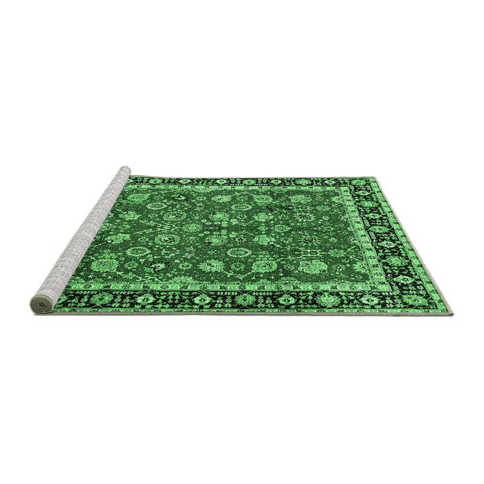 Sideview of Machine Washable Persian Emerald Green Traditional Area Rugs, wshtr1614emgrn