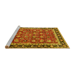 Sideview of Machine Washable Persian Yellow Traditional Rug, wshtr1614yw