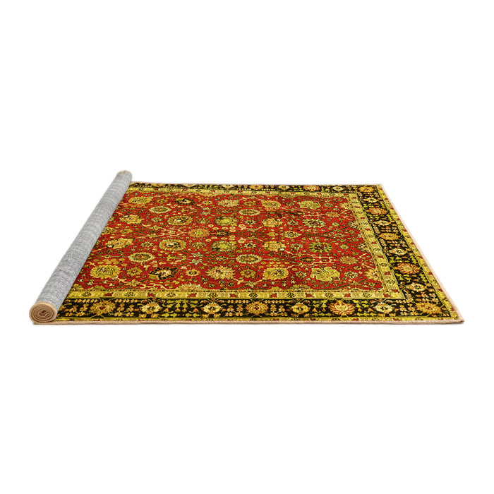 Sideview of Machine Washable Persian Yellow Traditional Rug, wshtr1614yw
