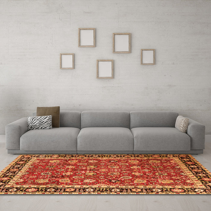 Machine Washable Persian Orange Traditional Area Rugs in a Living Room, wshtr1614org
