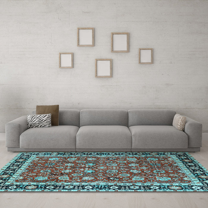 Machine Washable Persian Light Blue Traditional Rug in a Living Room, wshtr1614lblu