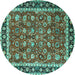 Round Machine Washable Persian Turquoise Traditional Area Rugs, wshtr1614turq