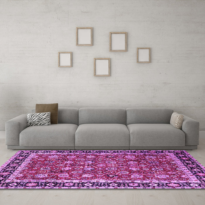 Machine Washable Persian Purple Traditional Area Rugs in a Living Room, wshtr1614pur