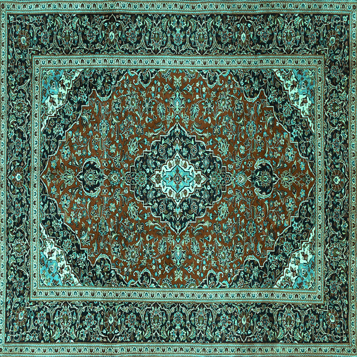 Square Machine Washable Medallion Turquoise Traditional Area Rugs, wshtr1615turq