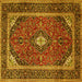 Square Medallion Yellow Traditional Rug, tr1615yw