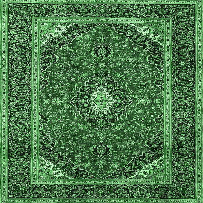 Square Medallion Emerald Green Traditional Rug, tr1615emgrn