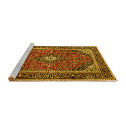 Sideview of Machine Washable Medallion Yellow Traditional Rug, wshtr1615yw