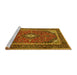 Sideview of Machine Washable Medallion Yellow Traditional Rug, wshtr1615yw