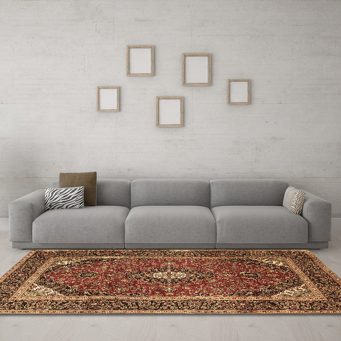 Machine Washable Medallion Brown Traditional Rug in a Living Room,, wshtr1615brn