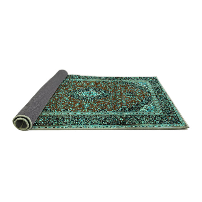 Sideview of Medallion Turquoise Traditional Rug, tr1615turq