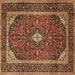 Square Machine Washable Medallion Brown Traditional Rug, wshtr1615brn