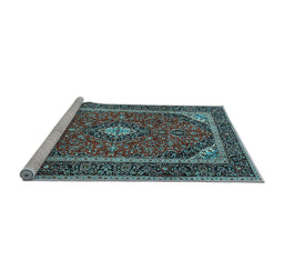 Sideview of Machine Washable Medallion Light Blue Traditional Rug, wshtr1615lblu