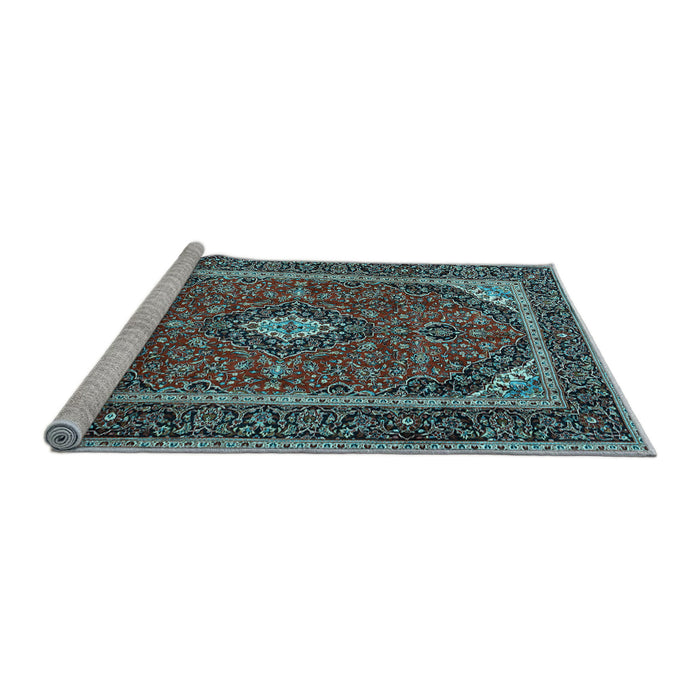 Sideview of Machine Washable Medallion Light Blue Traditional Rug, wshtr1615lblu