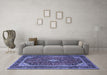 Machine Washable Medallion Blue Traditional Rug in a Living Room, wshtr1615blu