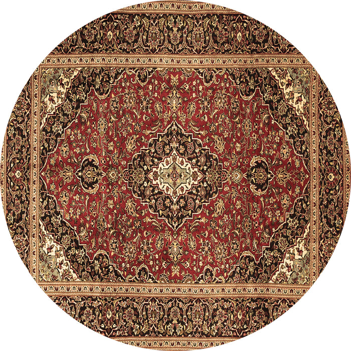 Round Machine Washable Medallion Brown Traditional Rug, wshtr1615brn