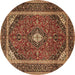 Round Machine Washable Medallion Brown Traditional Rug, wshtr1615brn