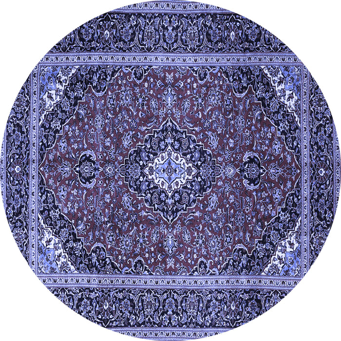 Round Machine Washable Medallion Blue Traditional Rug, wshtr1615blu