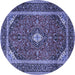 Round Machine Washable Medallion Blue Traditional Rug, wshtr1615blu