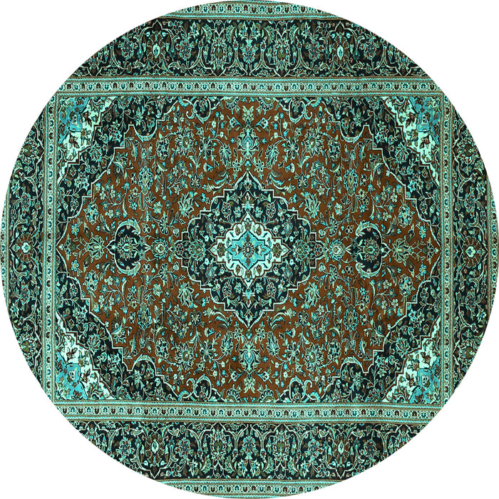 Round Medallion Turquoise Traditional Rug, tr1615turq