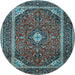 Round Machine Washable Medallion Light Blue Traditional Rug, wshtr1615lblu