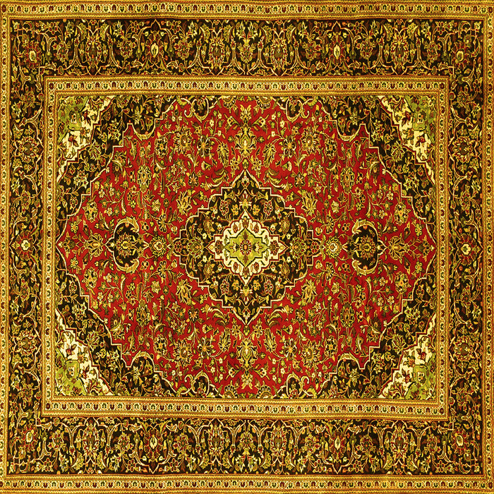 Square Machine Washable Medallion Yellow Traditional Rug, wshtr1615yw