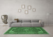 Machine Washable Medallion Emerald Green Traditional Area Rugs in a Living Room,, wshtr1615emgrn