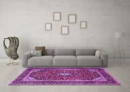 Machine Washable Medallion Purple Traditional Area Rugs in a Living Room, wshtr1615pur