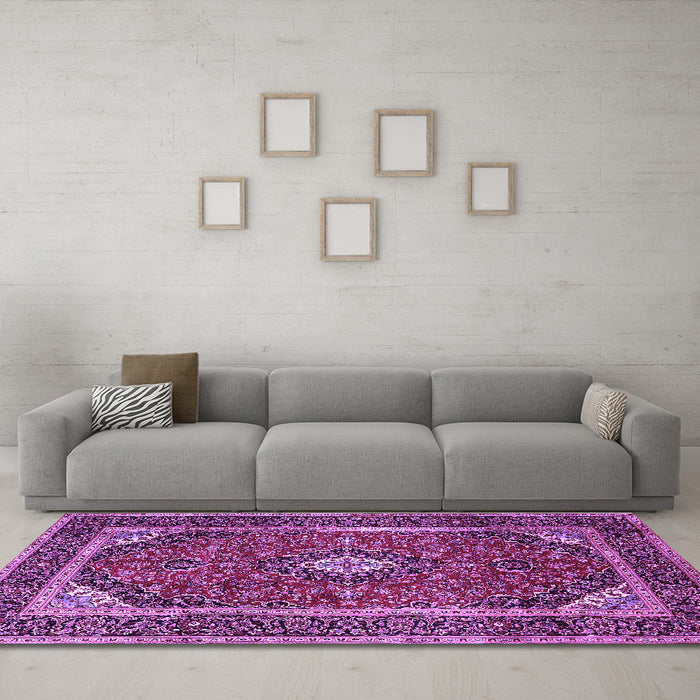 Machine Washable Medallion Purple Traditional Area Rugs in a Living Room, wshtr1615pur