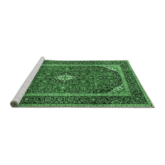 Sideview of Machine Washable Medallion Emerald Green Traditional Area Rugs, wshtr1615emgrn